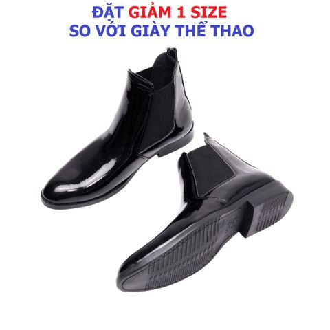 Giày Chelsea Boot Nam Cao Cổ Đen Bóng - Chất Lượng Cao, Đế Siêu Bền, Tăng Chiều Cao 3cm, Phong Cách Thời Trang Cho Nam