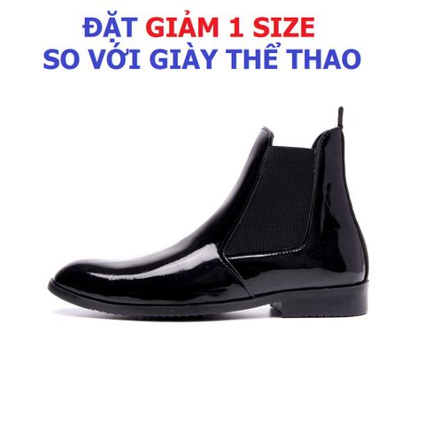 Giày Chelsea Boot Nam Cao Cổ Đen Bóng - Chất Lượng Cao, Đế Siêu Bền, Tăng Chiều Cao 3cm, Phong Cách Thời Trang Cho Nam