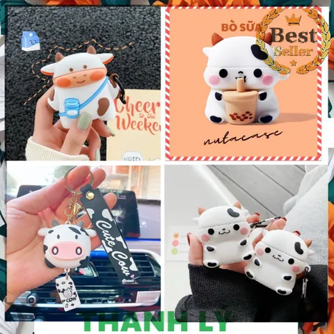 Ốp AirPods Silicon Móc Khóa Bò Sữa Chất Lượng Cao Cho AirPods 1 2 - Phụ Kiện Dễ Thương, Thiết Kế Nhỏ Gọn