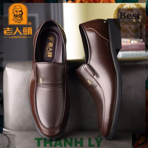 Giày Tây Nam Logo Ông Già Cao Cấp Da Bò Tăng Chiều Cao 5-6cm - Đế Khâu 100% Cao Su Non Êm Ái, Thích Hợp Đi Học, Đi Chơi, Đi Làm