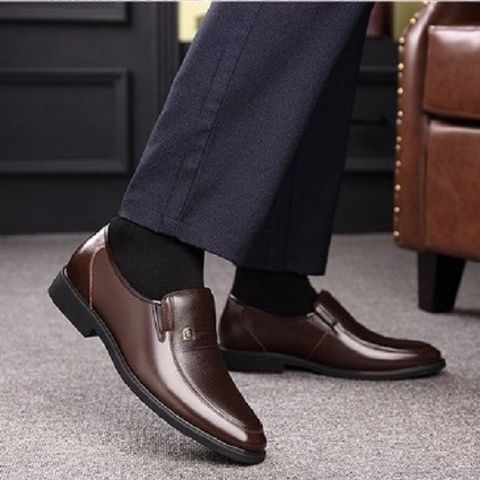 Giày Tây Nam Logo Ông Già Cao Cấp Da Bò Tăng Chiều Cao 5-6cm - Đế Khâu 100% Cao Su Non Êm Ái, Thích Hợp Đi Học, Đi Chơi, Đi Làm