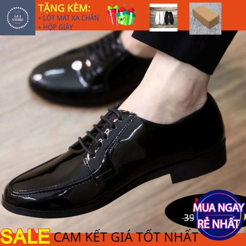 Giày Tây Nam Công Sở Tăng Chiều Cao Da Bóng Đế Cao Su Đúc - Phong Cách Trẻ Trung, Màu Đen, Size 37-44
