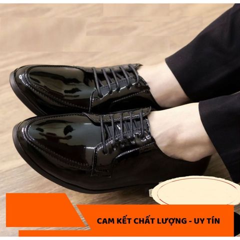Giày Tây Nam Công Sở Tăng Chiều Cao Da Bóng Đế Cao Su Đúc - Phong Cách Trẻ Trung, Màu Đen, Size 37-44