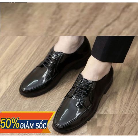 Giày Tây Nam Công Sở Tăng Chiều Cao Da Bóng Đế Cao Su Đúc - Phong Cách Trẻ Trung, Màu Đen, Size 37-44