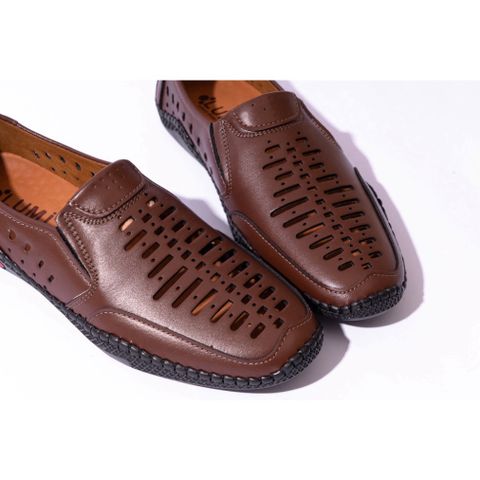 Giày Lười Nam Đục Lỗ Thoáng Mát - Giày Da Cao Cấp, Đế Cao Su Nguyên Khối, Phong Cách Công Sở, Thoải Mái Cho Mùa Hè
