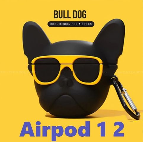 Vỏ Bọc Đựng Tai Nghe Airpods 1 2 Pro Chó Bull Kính Vàng Kèm Móc Khóa - Hàng Chất Lượng Cao, Siêu Đẹp