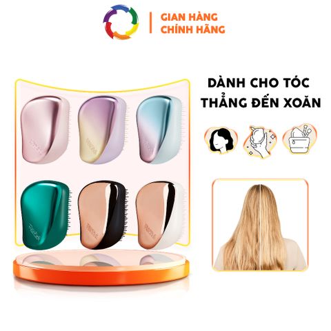 Lược Tangle Teezer Compact Styler - Lược tạo kiểu du lịch cho tóc thẳng và xoăn, gỡ rối hiệu quả, thiết kế tiện lợi