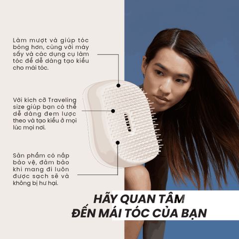 Lược Tangle Teezer Compact Styler - Lược tạo kiểu du lịch cho tóc thẳng và xoăn, gỡ rối hiệu quả, thiết kế tiện lợi