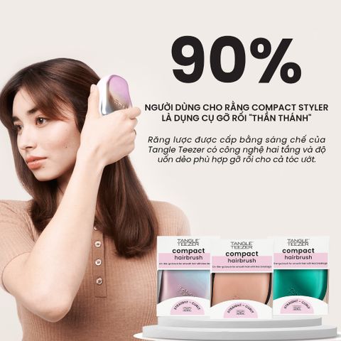 Lược Tangle Teezer Compact Styler - Lược tạo kiểu du lịch cho tóc thẳng và xoăn, gỡ rối hiệu quả, thiết kế tiện lợi
