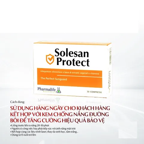 Viên Uống Chống Nắng Solesan Protect Pharmalife - Bảo Vệ Da, Ngăn Ngừa Lão Hóa, Dưỡng Ẩm, Vitamin C, E, A - Hộp 30 Viên