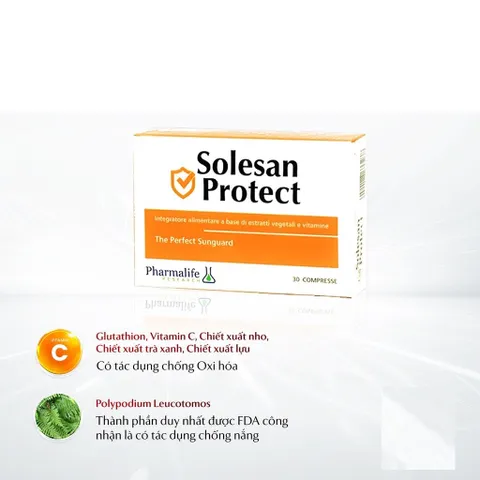 Viên Uống Chống Nắng Solesan Protect Pharmalife - Bảo Vệ Da, Ngăn Ngừa Lão Hóa, Dưỡng Ẩm, Vitamin C, E, A - Hộp 30 Viên