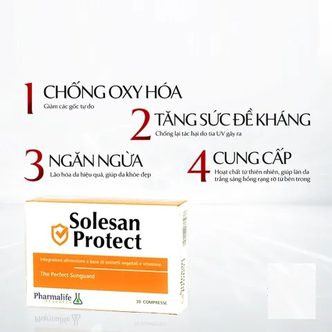 Viên Uống Chống Nắng Solesan Protect Pharmalife - Bảo Vệ Da, Ngăn Ngừa Lão Hóa, Dưỡng Ẩm, Vitamin C, E, A - Hộp 30 Viên