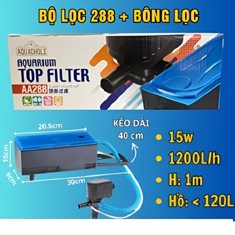 Máy Bơm Lọc Nước Bể Cá Aquachole TOP FILTER AA-288 - Thiết Bị Chuyên Dụng, Lọc Sạch, Cung Cấp Oxy Cho Hồ Cá Dưới 120L