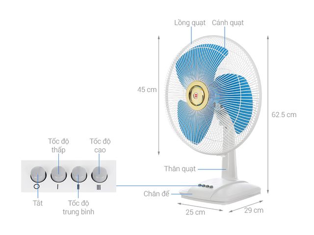 Quạt Bàn KDK A40B - Quạt Kim Loại 40cm, Điều Chỉnh 3 Tốc Độ, Màu Xanh/Xám/Vàng - Bảo Hành 2 Năm