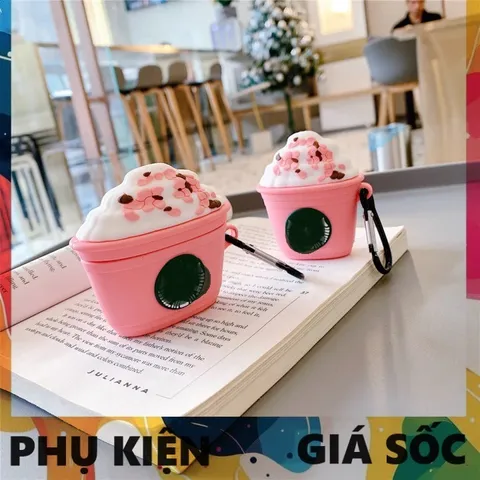 Vỏ Bọc AirPods Silicon Dẻo Hình Cốc Kem Starbuck Hồng - Phụ Kiện Tai Nghe AirPods 1 2 Pro Siêu Cute