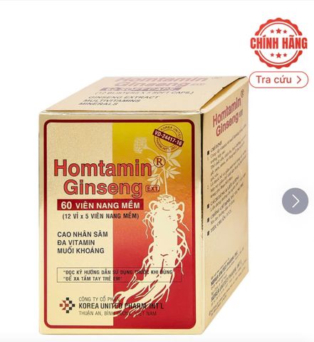 Viên Nhân Sâm Homtamin Korea United - Vitamin và Muối Khoáng Bổ Sung Năng Lượng, Hỗ Trợ Trị Mệt Mỏi (12 Vỉ x 5 Viên)
