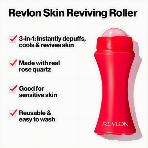 Thanh Lăn Phục Hồi Da Revlon Skin Reviving Rose Quartz Roller - Thiết Bị Chăm Sóc Da Mặt, Làm Dịu Và Tái Tạo Da, Dành Cho Da Nhạy Cảm