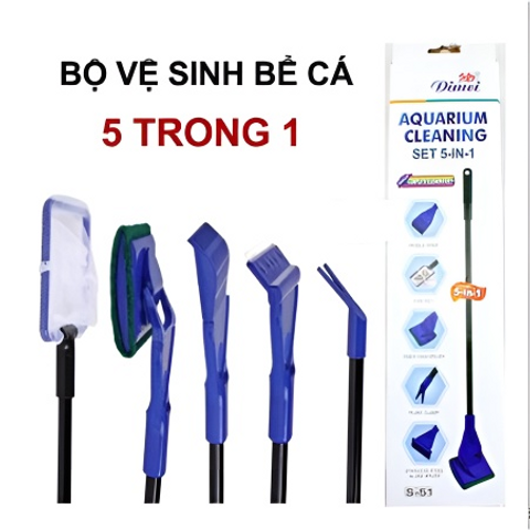 Bộ Dụng Cụ Vệ Sinh Hồ Cá 5 trong 1 - Phụ Kiện Giúp Duy Trì Bể Cá Dễ Dàng, Không Làm Ướt Tay