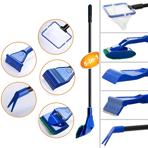 Bộ Dụng Cụ Vệ Sinh Hồ Cá 5 trong 1 - Phụ Kiện Giúp Duy Trì Bể Cá Dễ Dàng, Không Làm Ướt Tay