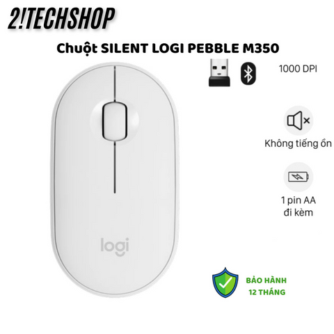 Chuột Không Dây Bluetooth Logitech M350 Trắng - Thiết Kế Nhỏ Gọn, Click Silent, Dùng Cho Máy Tính, Laptop, Văn Phòng, Bảo Hành 12 Tháng