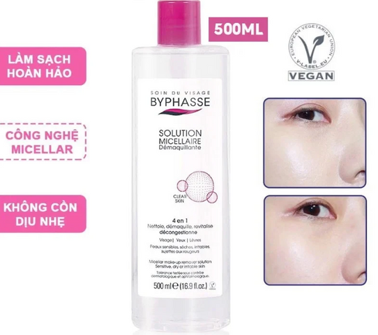 Nước tẩy trang Byphasse Solution Micellaire Face 500ml - Duy trì làn da sạch thoáng, mềm mịn, dễ sử dụng hàng ngày