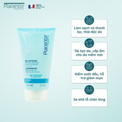 Gel Rửa Mặt Placentor Cleansing 150ml - Sạch Sâu, Dịu Nhẹ Cho Mọi Loại Da, Tinh Dầu Oải Hương & Hương Thảo, Không Chứa Xà Phòng