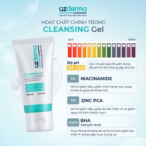 Gel Rửa Mặt Azderma - Sữa Rửa Mặt Dịu Nhẹ Làm Sạch Sâu, Giảm Nhờn và Hỗ Trợ Giảm Mụn Cho Da Khỏe Mạnh 150ml