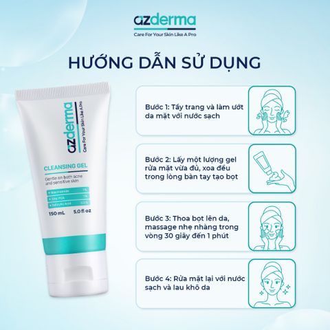 Gel Rửa Mặt Azderma - Sữa Rửa Mặt Dịu Nhẹ Làm Sạch Sâu, Giảm Nhờn và Hỗ Trợ Giảm Mụn Cho Da Khỏe Mạnh 150ml
