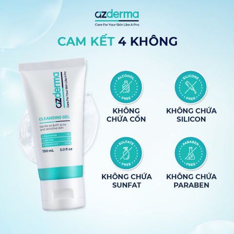 Gel Rửa Mặt Azderma - Sữa Rửa Mặt Dịu Nhẹ Làm Sạch Sâu, Giảm Nhờn và Hỗ Trợ Giảm Mụn Cho Da Khỏe Mạnh 150ml
