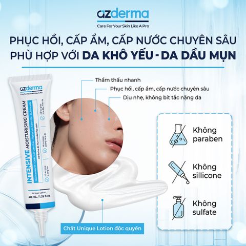 Kem Dưỡng Ẩm Phục Hồi Hàng Rào Bảo Vệ Azderma 40ml - Kem Dưỡng Ẩm Chuyên Sâu, Cấp Nước, Giúp Da Sáng Khỏe Mịn Màng
