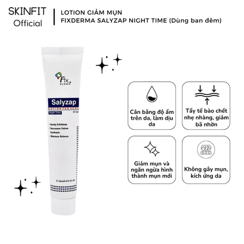 Lotion Giảm Mụn Ban Đêm Fixderma Salyzap - 20ml, Hỗ Trợ Làm Sáng Da, Ngăn Ngừa Mụn Hiệu Quả, Chăm Sóc Da Mặt