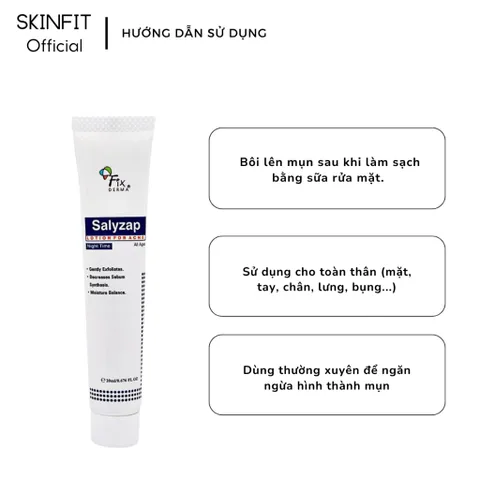 Lotion Giảm Mụn Ban Đêm Fixderma Salyzap - 20ml, Hỗ Trợ Làm Sáng Da, Ngăn Ngừa Mụn Hiệu Quả, Chăm Sóc Da Mặt