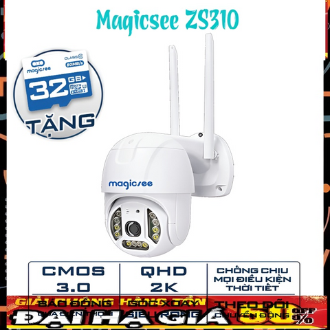 Camera Giám Sát Ngoài Trời Không Dây Wifi Magicsee ZS310 - Độ Phân Giải 2K, Công Nghệ AI, Tặng Kèm Thẻ Nhớ 32GB/64GB