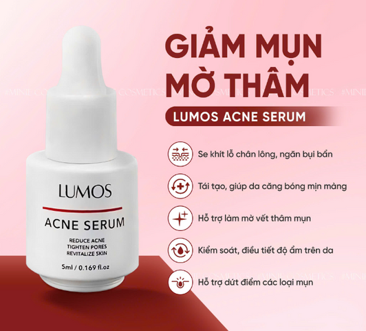 Serum Lumos Acne 5ml - Hỗ trợ giảm mụn, mờ thâm hiệu quả, chăm sóc da mụn an toàn, không gây kích ứng, dưỡng da mềm mịn
