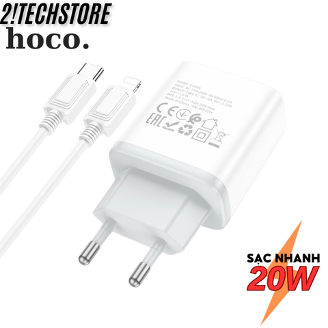 Bộ Sạc Nhanh 20W Hoco Cốc Sạc PD3.0 QC3.0 Cho iPhone 8/11/12/13/14 ProMax - An Toàn Chống Quá Tải Nhiệt, Tiện Dụng Sử Dụng Hằng Ngày