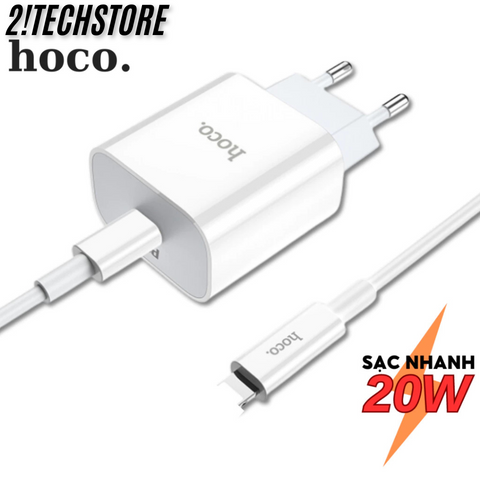 Bộ Sạc Nhanh 20W Hoco Cốc Sạc PD3.0 QC3.0 Cho iPhone 8/11/12/13/14 ProMax - An Toàn Chống Quá Tải Nhiệt, Tiện Dụng Sử Dụng Hằng Ngày