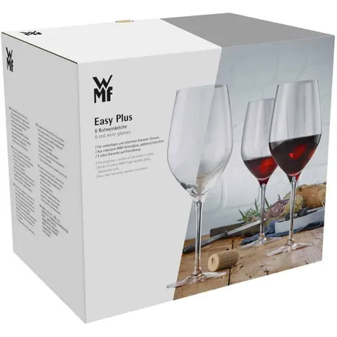 Bộ 6 Ly Rượu Vang Đỏ WMF Easy Plus - Thủy Tinh Cao Cấp, Phù Hợp Mọi Loại Rượu, Nhập Khẩu Đức & EU