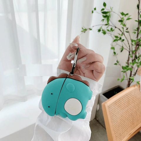 Vỏ Bọc Silicon Khủng Long Mắt Hí Lưng Nâu - Phụ Kiện Bảo Vệ AirPods 1 2 - Hộp Sạc Tai Nghe Chất Liệu Cao Cấp