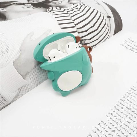 Vỏ Bọc Silicon Khủng Long Mắt Hí Lưng Nâu - Phụ Kiện Bảo Vệ AirPods 1 2 - Hộp Sạc Tai Nghe Chất Liệu Cao Cấp