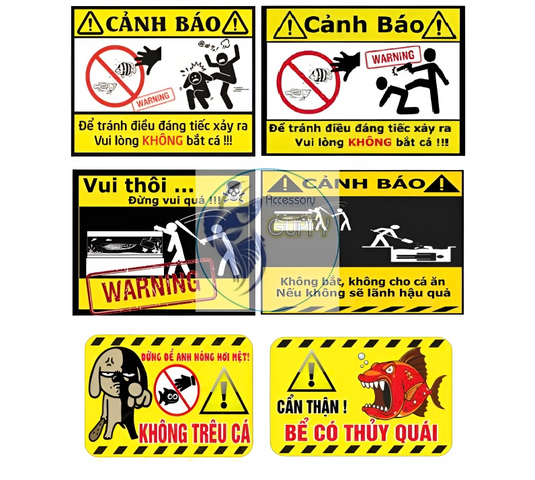 Decal Cảnh Báo Vui Nhộn Dán Hồ Cá Cảnh - Chất Liệu Nhựa, Tăng Tính An Toàn và Giải Trí Cho Hồ Cá