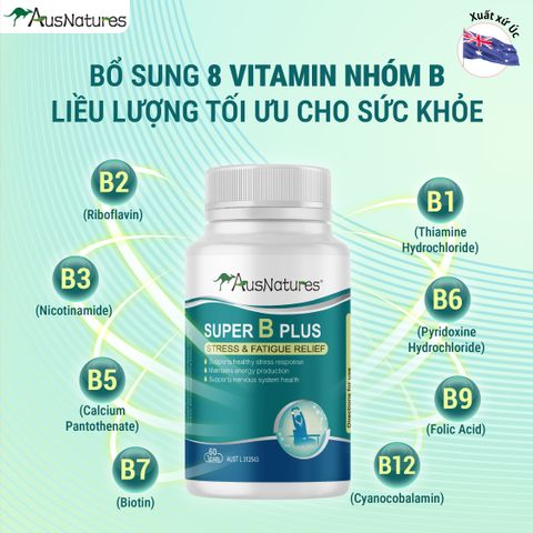 Viên Uống Vitamin B Tổng Hợp AusNatures Super B Plus - Giảm Căng Thẳng, Tăng Cường Năng Lượng, Hỗ Trợ Hệ Thần Kinh - Lọ 60 Viên