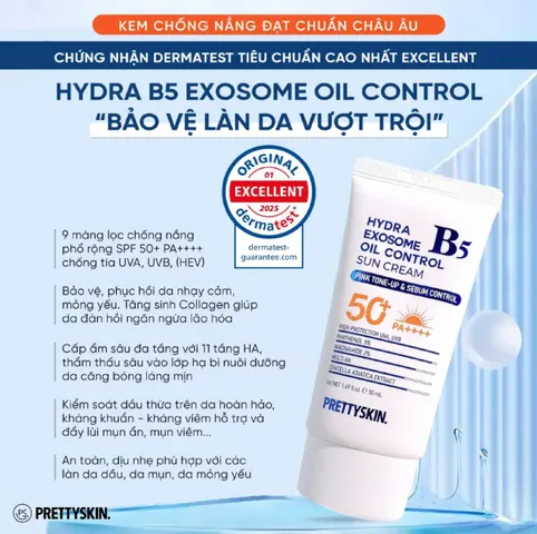 Kem Chống Nắng Phục Hồi Dưỡng Trắng Kiềm Dầu Prettyskin Hydra B5 - Bảo Vệ Da Khỏi Tia UV & Cải Thiện Sắc Tố Da