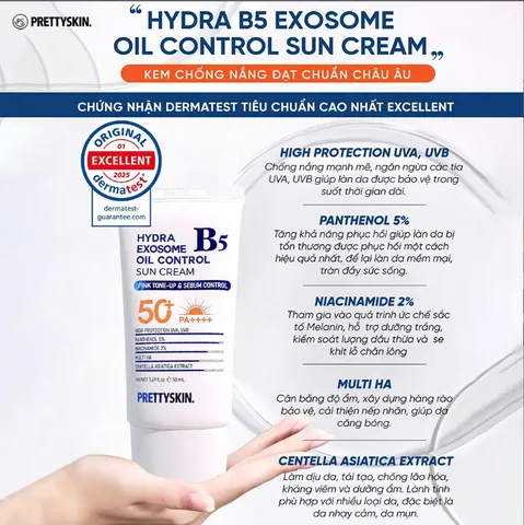 Kem Chống Nắng Phục Hồi Dưỡng Trắng Kiềm Dầu Prettyskin Hydra B5 - Bảo Vệ Da Khỏi Tia UV & Cải Thiện Sắc Tố Da