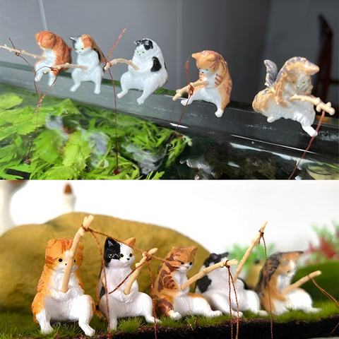 Tiểu Cảnh Mèo Câu Cá Mini Ngồi Hồ - Trang Trí Bể Cá Xinh Xắn, Dễ Thương, Chất Liệu An Toàn, Tạo Điểm Nhấn Sinh Động