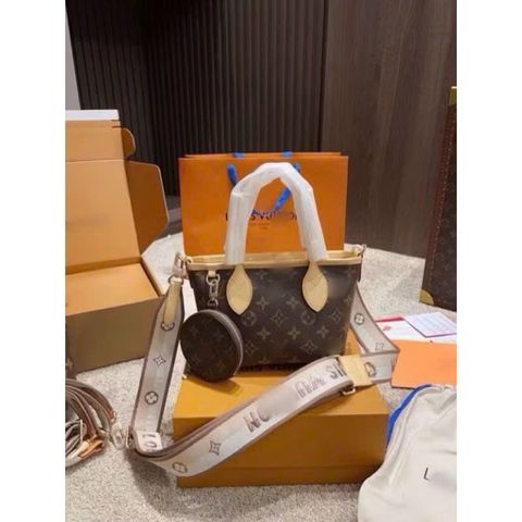 Túi xách Iv Neverfull size 18 bản 2 lớp box kèm khăn và dây đeo chéo hàng QC cao cấp