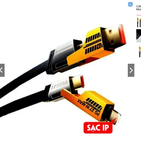 Cáp Sạc Nhanh 4 in 1 Vàng Đen 65W Đa Năng Cổng C-L, C-C, USB-C, USB-L - Tiện Lợi Cho Điện Thoại Và Thiết Bị Điện Tử