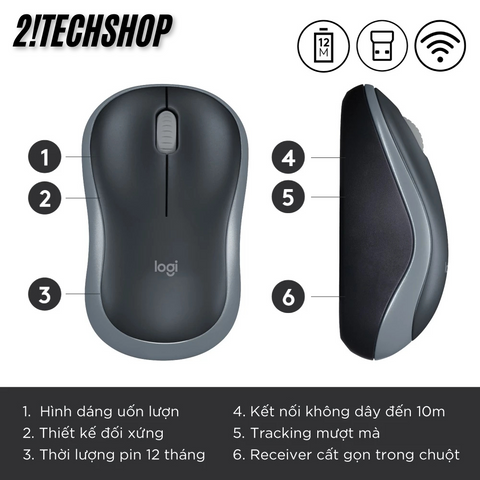 Chuột Không Dây Logitech M185 - Kết Nối USB 2.4GHz, Độ Phân Giải 1000 DPI, Thiết Kế Nhỏ Gọn, Hoàn Hảo Cho PC/Laptop