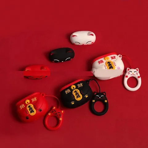 Vỏ Bọc AirPods Silicon Dẻo Mèo Thần Tài - Phụ Kiện Hộp Sạc Tai Nghe AirPods 1 2 PRO Chất Liệu Mềm Mại, Đáng Yêu