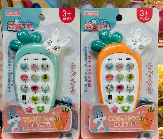 Đồ chơi điện thoại hình thỏ và củ carrot QIBAO - Âm nhạc vui nhộn, màu sắc sinh động cho trẻ từ 3 tuổi trở lên
