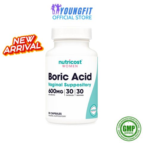 Viên Đặt Nutricost Boric Acid 600mg - 30 viên Nhộng Hỗ trợ Vệ Sinh Phụ Nữ và Cân Bằng pH, Mỹ